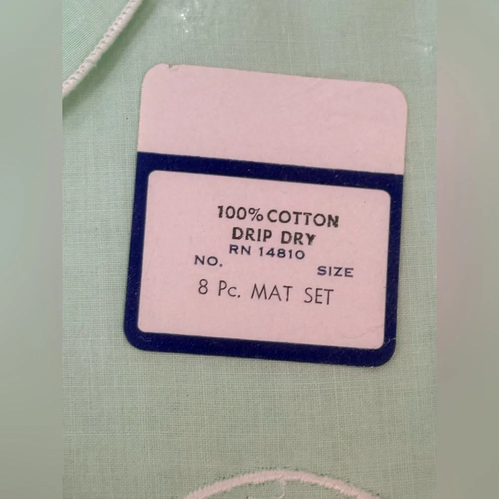 Vintage Mint Green Cotton Placemat & Napkin Set – 8 Pieces NOS in Box